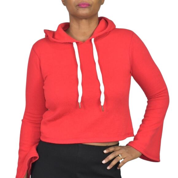 Project Social T Cropped Hoodie Red Sweatshirt Hood Soft Terry Fitted X Small XS - Picture 1 of 15